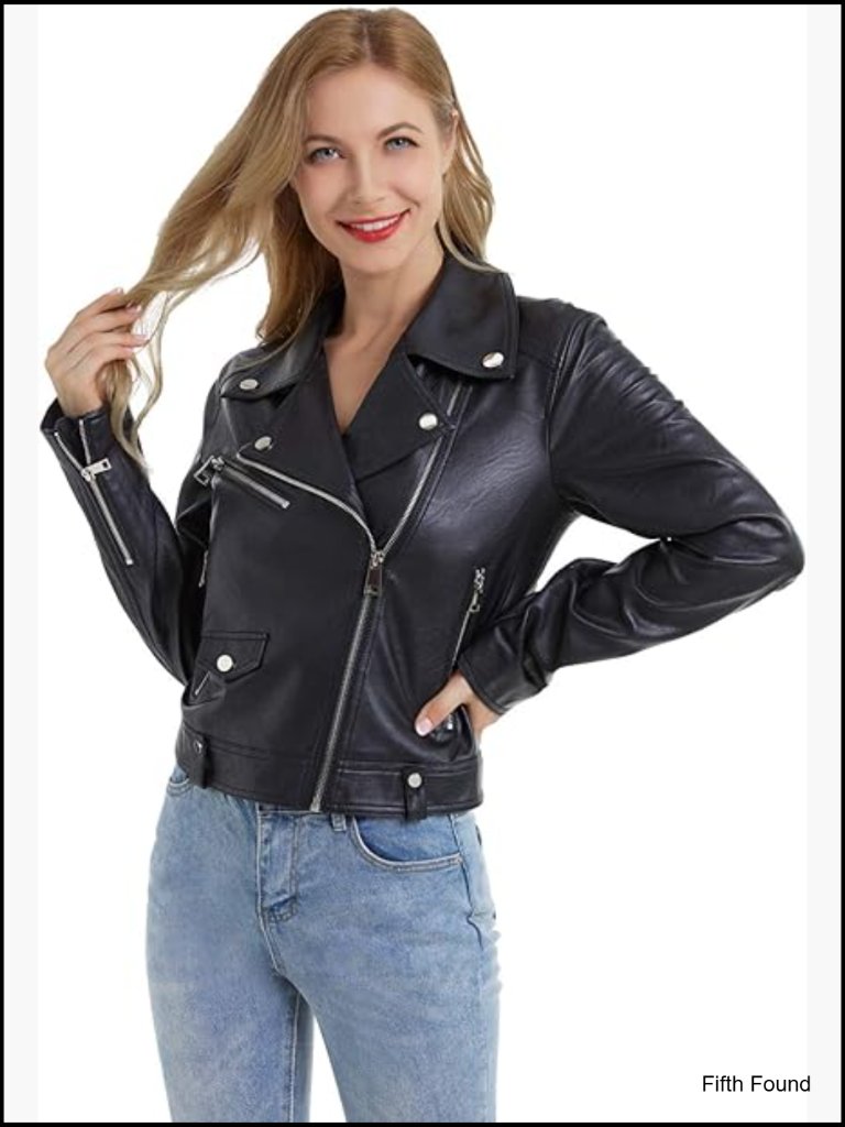 Faux Leather Crop Moto Biker Jacket Women Slim Zip Up Pu Short Coat